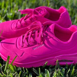 Skechers UNO Night Shades Women's Hot Pink Lace Up Sneakers SZ 8.5